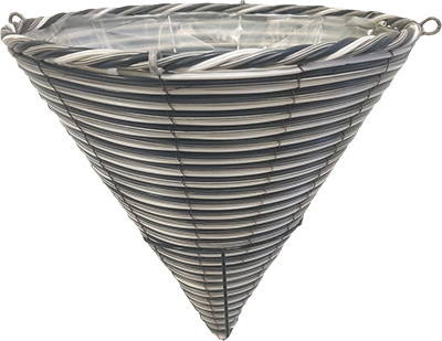 Round Plastic Cone White/Black 14 x 14 Inch with 4 Strand Hanger - 20 per case - Decorative Planters